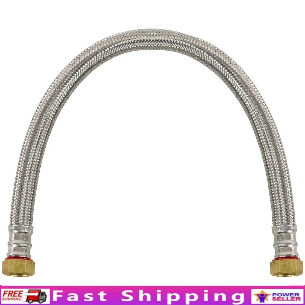 

Braided Stainless Steel Water Heater Connector 24in Durable 3/4 FIP Ends with Washers Flexible Hose Home Installation