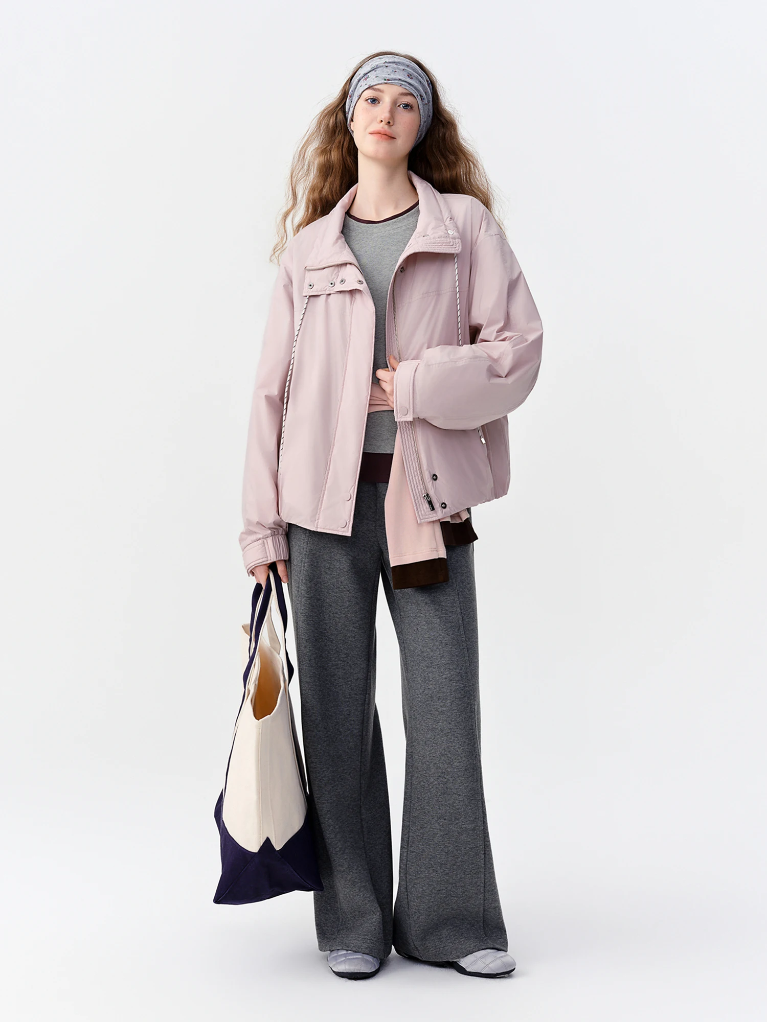 DUSHU Women Windproof Warm Pink Down Jacket with Elastic Hem 2026 Winter New Loose Fit Stylish Outerwear White Duck Down Filled
