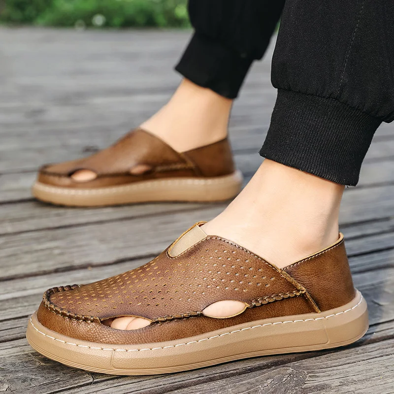 

Men's Slip-On Summer Lightweight Driving Mules Big Size Semi-Sandals Casual Style Mesh Upper Slip-Off Shoes for Outdoor Wear