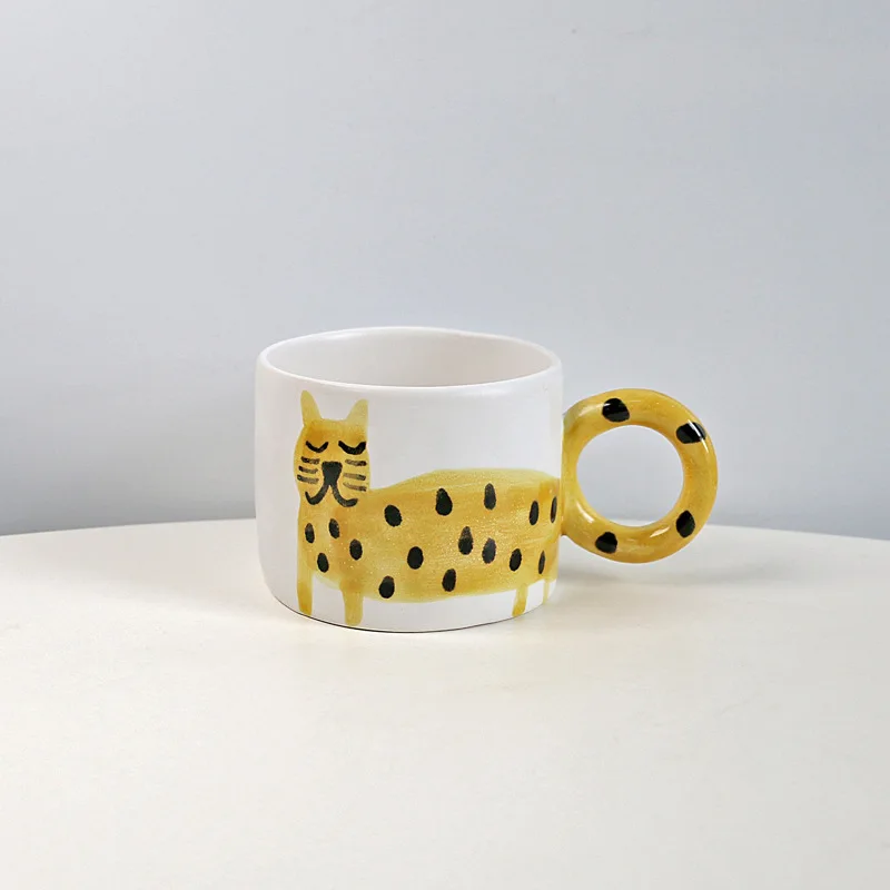 Tasse en céramique chat peint à la main pour enfants, tasse mignonne, simple, créative, maison, cuisine, eau potable, petit déjeuner, tasses, café, standardisation