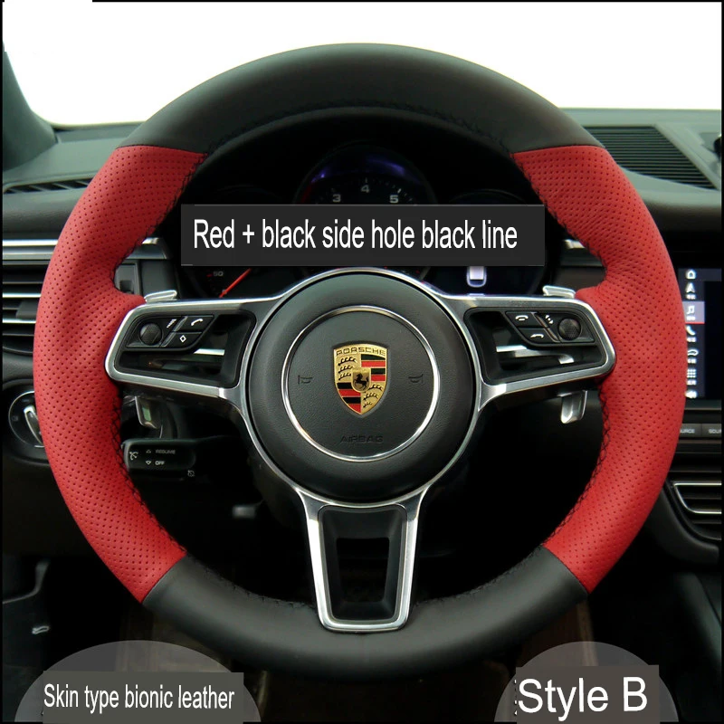 

Hand-sewn Car Steering Wheel Cover for Parsche Cayenne S Base E-Hybrid S Macan 918 Spyder 718 Boxster Cayman GT4 911 Leather