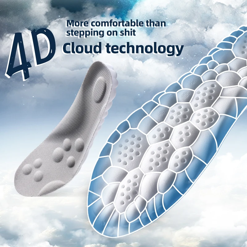 남녀공용 4D 마사지 신발 깔창, 매우 부드러운 스포츠 깔창, 발 달리기 바구니 신발 밑창, 아치 지지대 정형 삽입물, 1 쌍