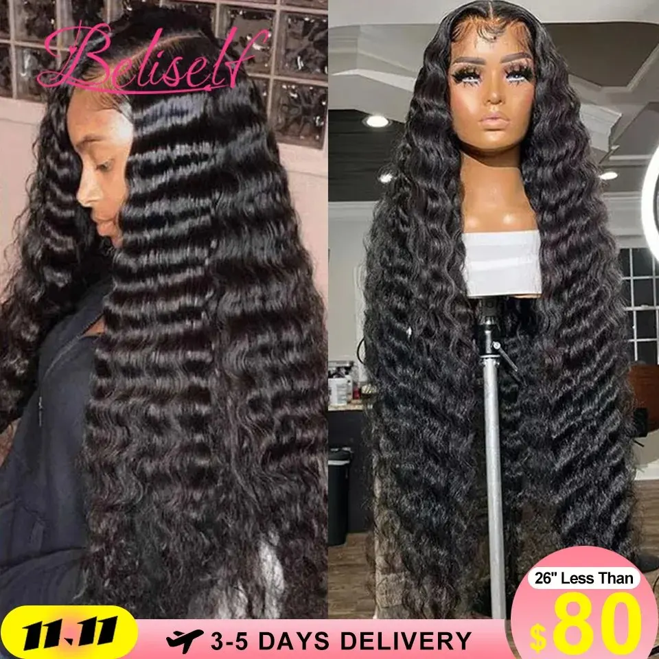 Melodie 180 Density 13x6 HD Lace Frontal Wig Deep Wave 20 inch Transparent Human Hair Curly High Quality Glueless Wig For Women