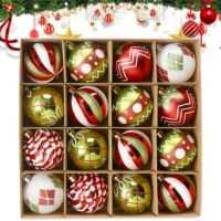 16PCS 6CM Christmas Balls Christmas Tree Ornaments Snowflake Stripe Pattern Xmas Hanging Tree Pendant Christmas Home Decoration