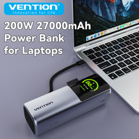 Vention 200W 27000mAh Power Bank PD Fast Charger with Built-in USB-C Cable External Spare Battery Portable Power Bank for Laptop