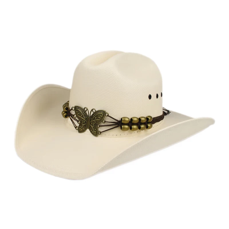 

Unisex Retro Butterfly Braid Band Yellowstone Beach American Western Wide Brim Cowboy & Cowgirl Sun Hat Pinch Front 57-61cm