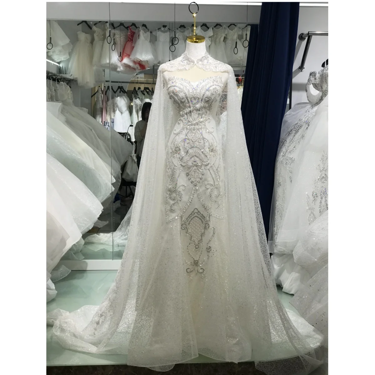 

Kisswhite Xlove Collection Customized 7-15days Ship It Out Beads Crystals Mermaid Wedding Dresses With Shawls Bridal Gown