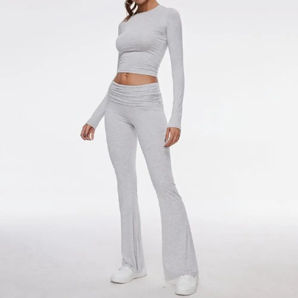 Women Yoga Bell Bottoms T-shirt Set Women's Yoga Bell Bottoms T-shirt Set with High Waist Pants Soft Stretchy for Spring