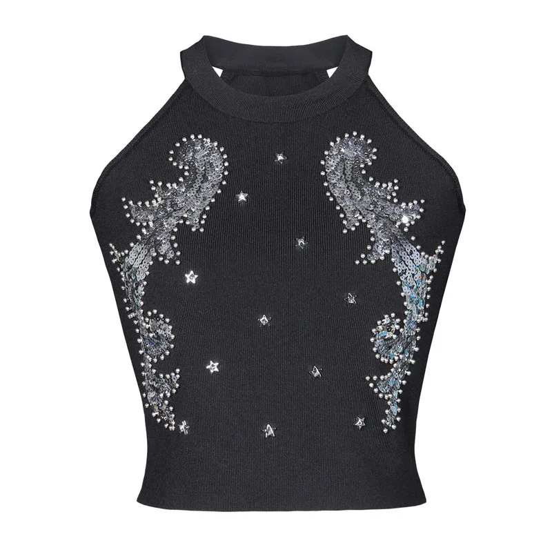 

Handmade Beaded Sleeveless Women's Knitted Vest Summer 2024 Fashion Trend High Quality Strapless Crop Top Loose Fit Style