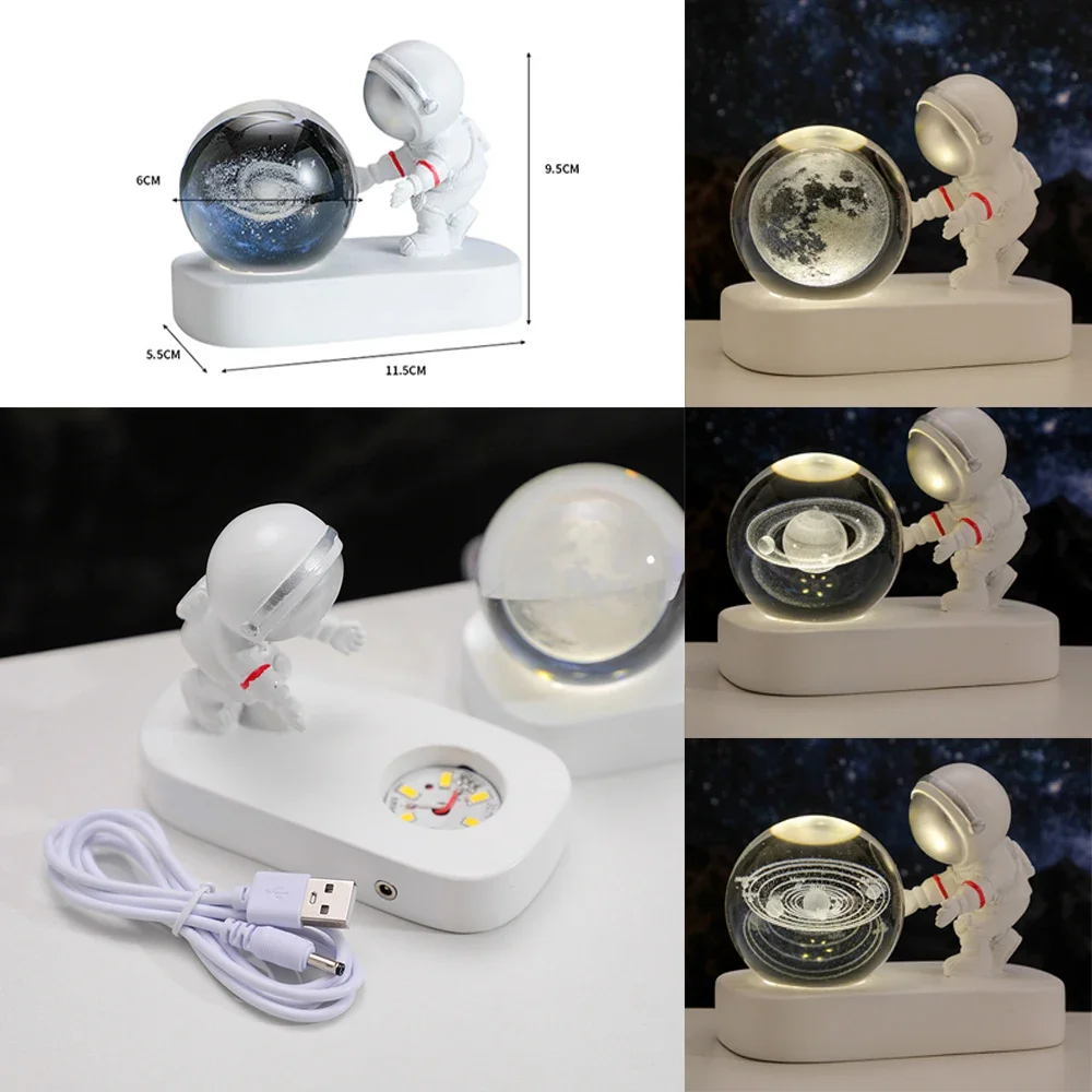 Astronaut Starry Sky Crystal Ball Night Light Desktop Luminous Decoration Atmosphere Light Decoration Children\'s Birthday Gift