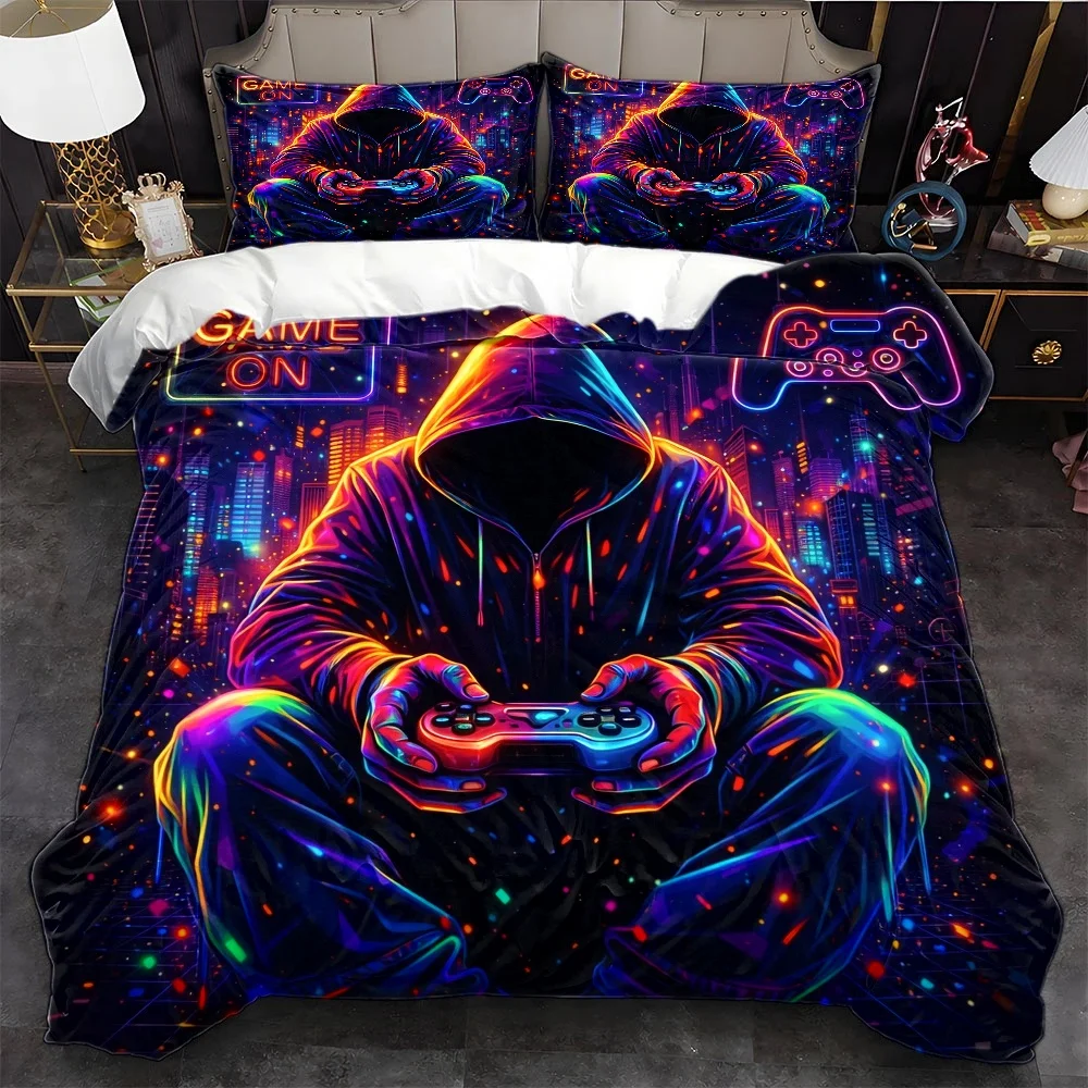 Soft Duvet Cover Set of Three, 2D Flat Printed Duvet Cover Set, Cyberpunk Style Gamer Duvet Cover Set, Machine Washable, Invisible Zipper, Large Duvet Cover Set, Bedding Set, Quilt Cover