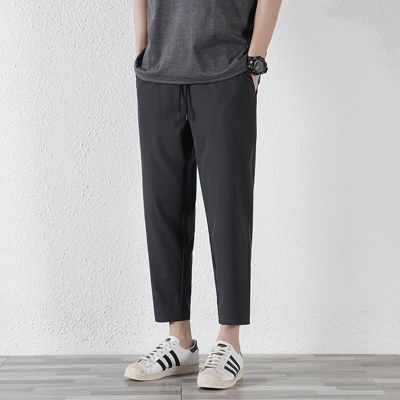 Elegant Fashion Harajuku Slim Fit Ropa Hombre Loose Sport All Match Casual Pants Solid Pockets Thin Style Straight Leg Pants