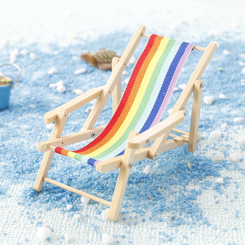 1:12 Dollhouse Rainbow Lounge Chair Foldable Beach Chair Model Dollhouse Mini Furniture Decor Toy Micro Scene Construction Prop