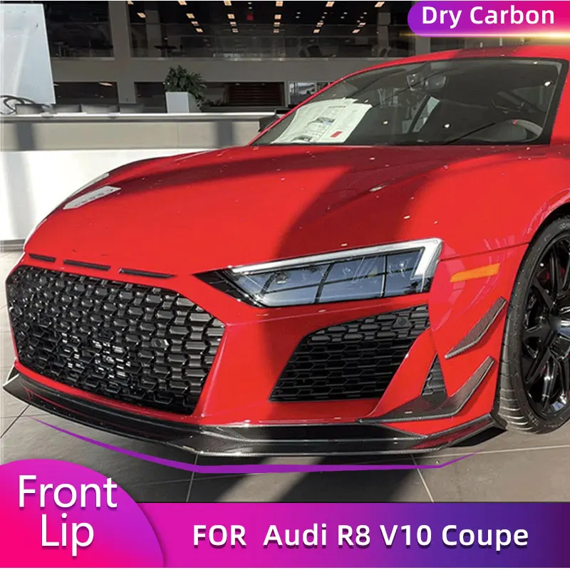 Dry Carbon Front Bumper Lip Spoiler for Audi R8 V10 Coupe Convertible 2-Door 2022 2023 Car Front Lip Chin Apron Guard Body Kit