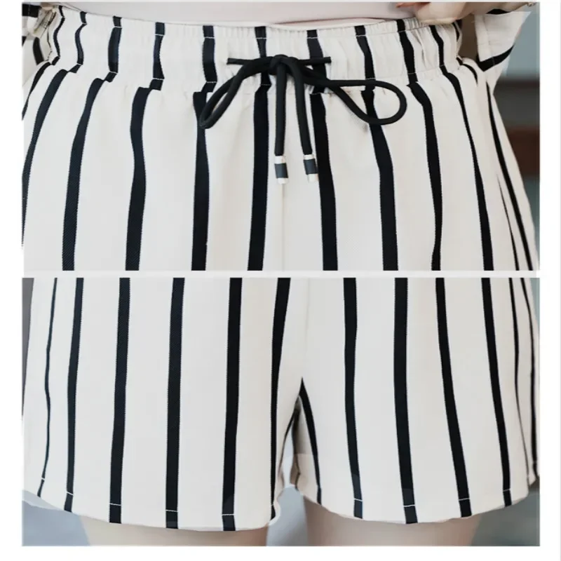 New Summer Fashion Striped Two Piece Pants Set Women Short-sleeve Pullover with Elastic Waist Shorts 2 Piece Set Women
