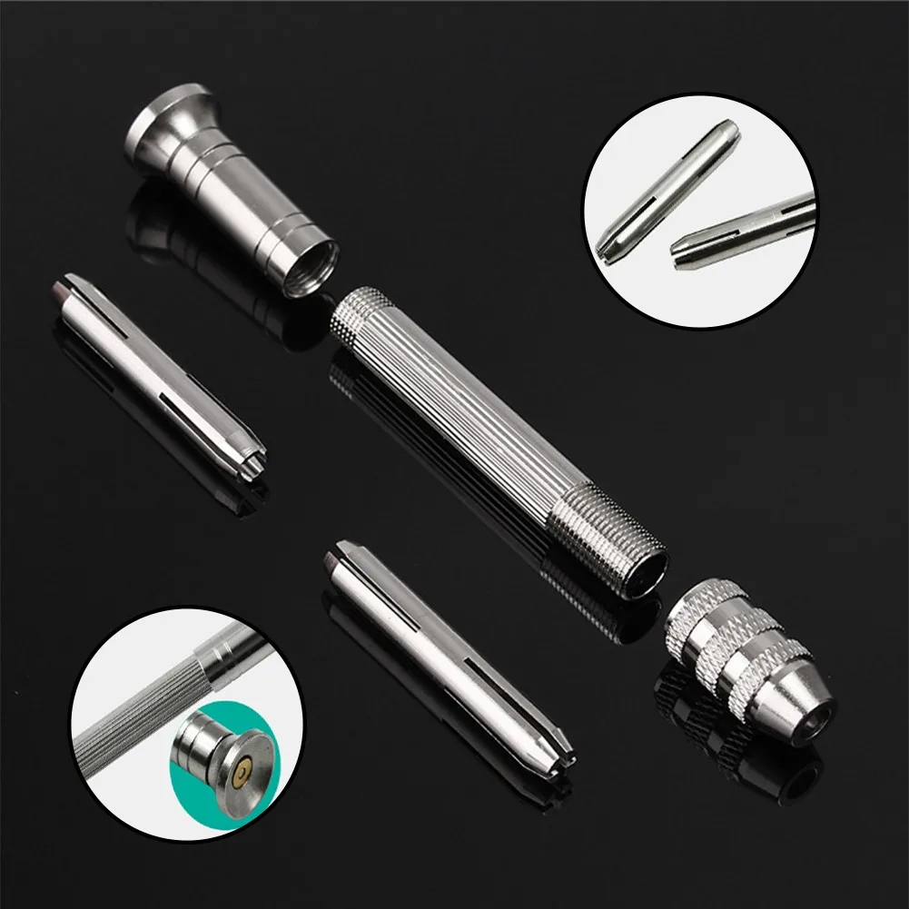 Craft Hand Drill Tool DIY HSS Silver Tool With 10pcs Drill 0.8~3mm 11pcs Aluminum Bit Jewelry Hand Drill Chuck