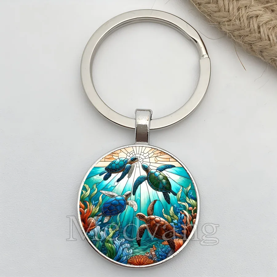 سلسلة مفاتيح رائعة على شكل سلحفاة ملونة على شكل سلحفاة بحرية صور زجاجية كيرينغ هدية للأصدقاء بالجملة من الهدايا التذكارية للحيوانات البحرية