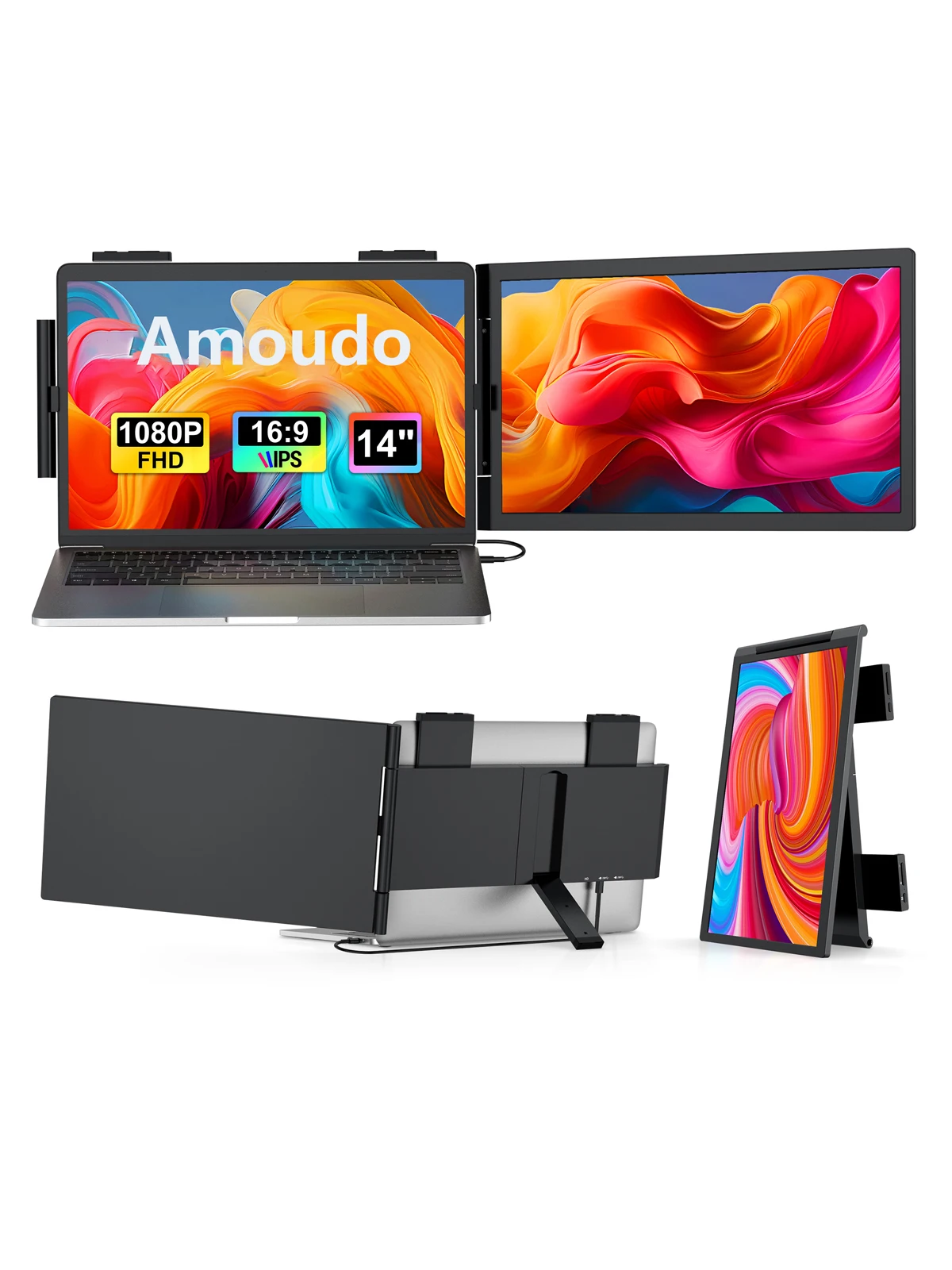 Amoudo draagbare monitor 14 inch FHD 1080P IPS-scherm Laptopmonitor Uitbreiding Dubbel scherm voor laptop Windows Mac Android - afbeelding 2