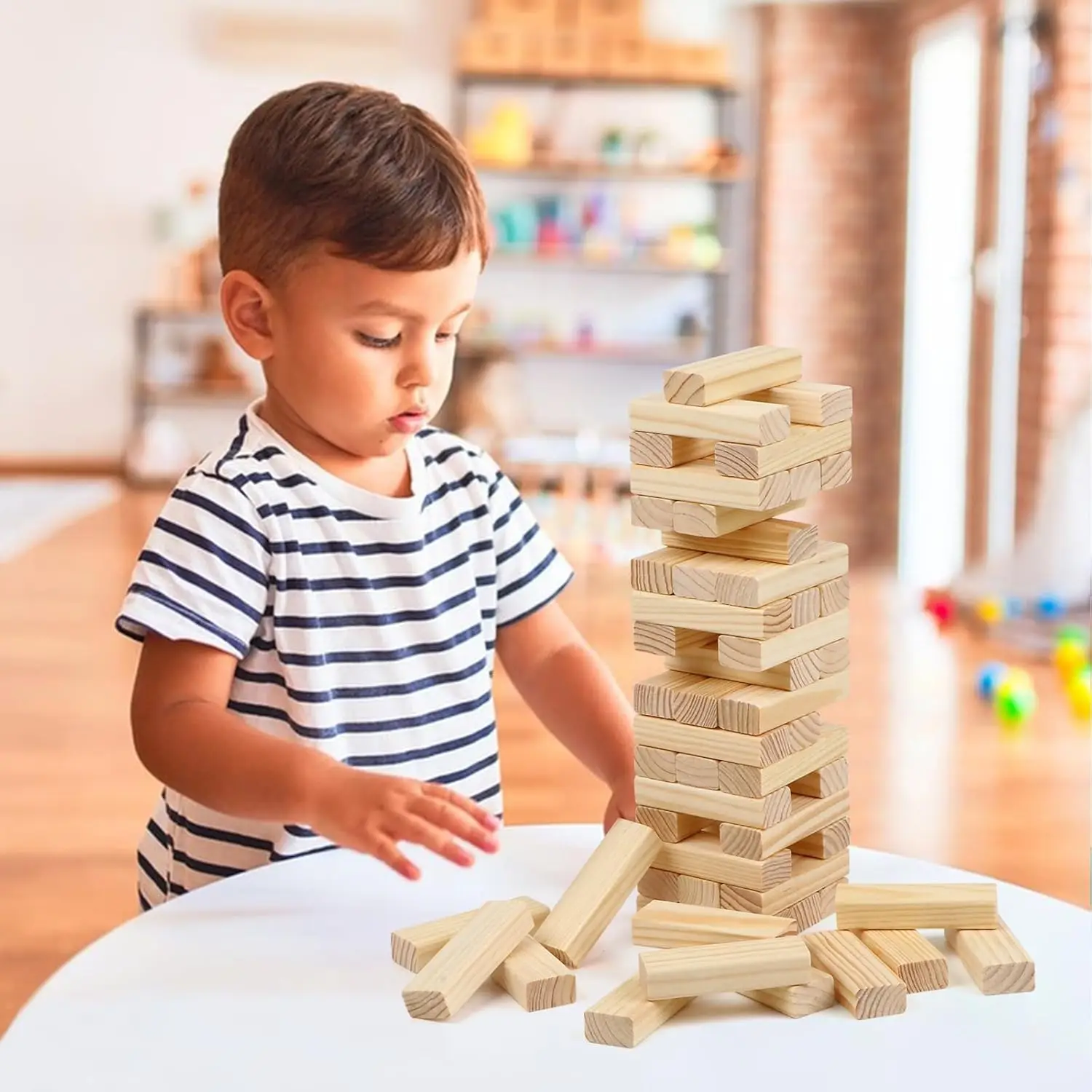 54PCS Classic Block Stacking Board Game Wooden Blocks Stacking Games for Kids and Families Tumbling Tower Blocks Game for Kids a