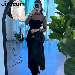 Jirocum Black High Neck Prom Dress Women Beaded Long Sleeve Bow Party Evening Gown Velvet Ankle customized Formal Occasion Gowns