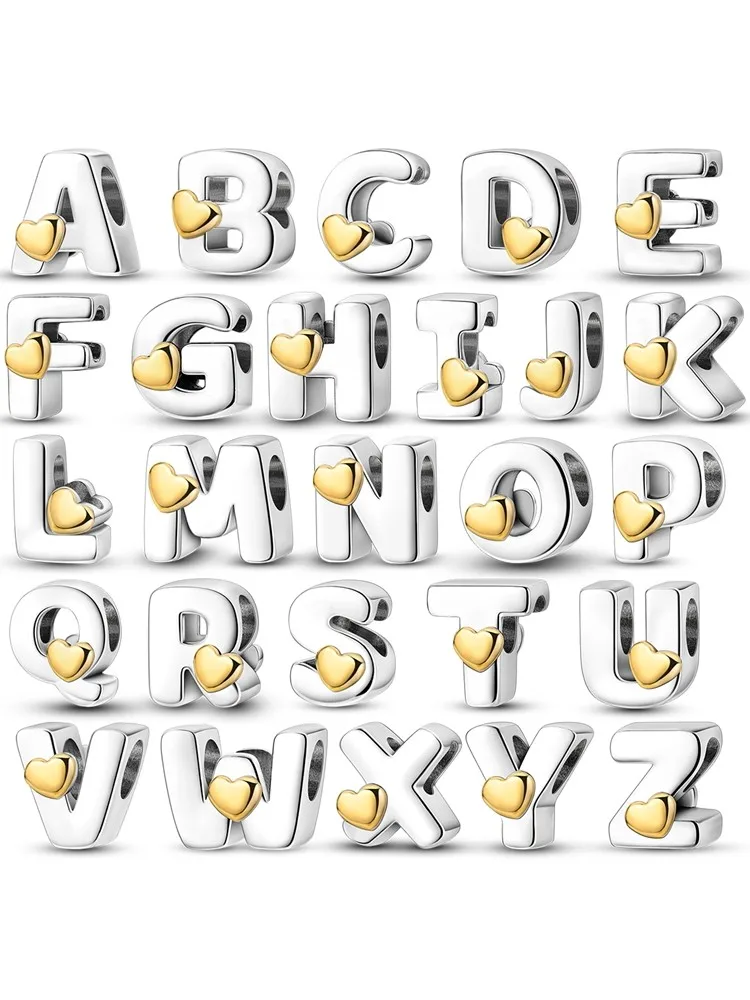 Fit Original Bangle Bracelet DIY A-Z Alphabet Charms Bead 925 Sterling Silver LOVE Letter Dangle Pendant Jewelry Gift