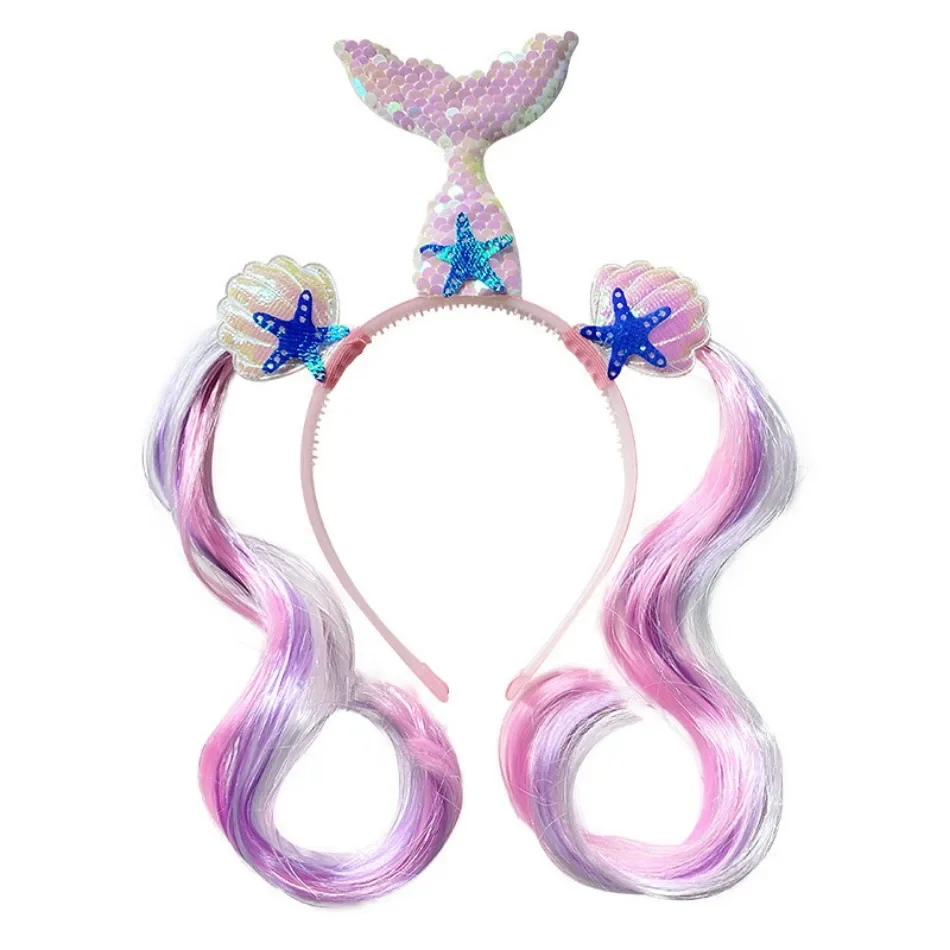 Children Mermaid Hairband Baby Rainbow Unicorn Wig Braid Headband Girl Cartoon Baby Margarine Hairband Girl Birthday Gift view 6