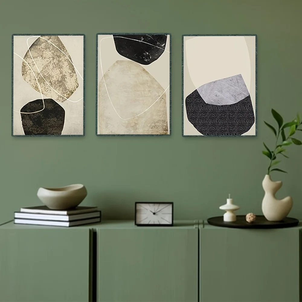 2D Flat, 2D Flat, Set of 3 Unframed Nordic Industrial Style Featuring Geometric Line Designs, Abstract Canvas Prints for Home