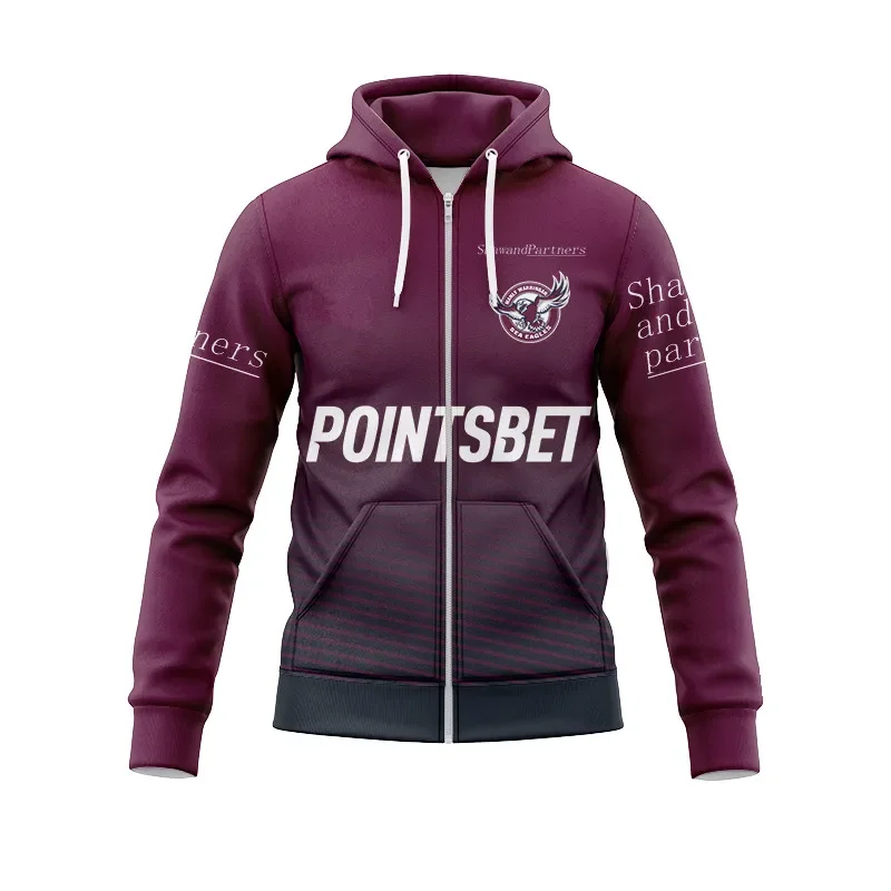 

2024 MANLY SEA EAGLES Мужская толстовка на молнии для регби тренировочная футболка Размер: S--5XL