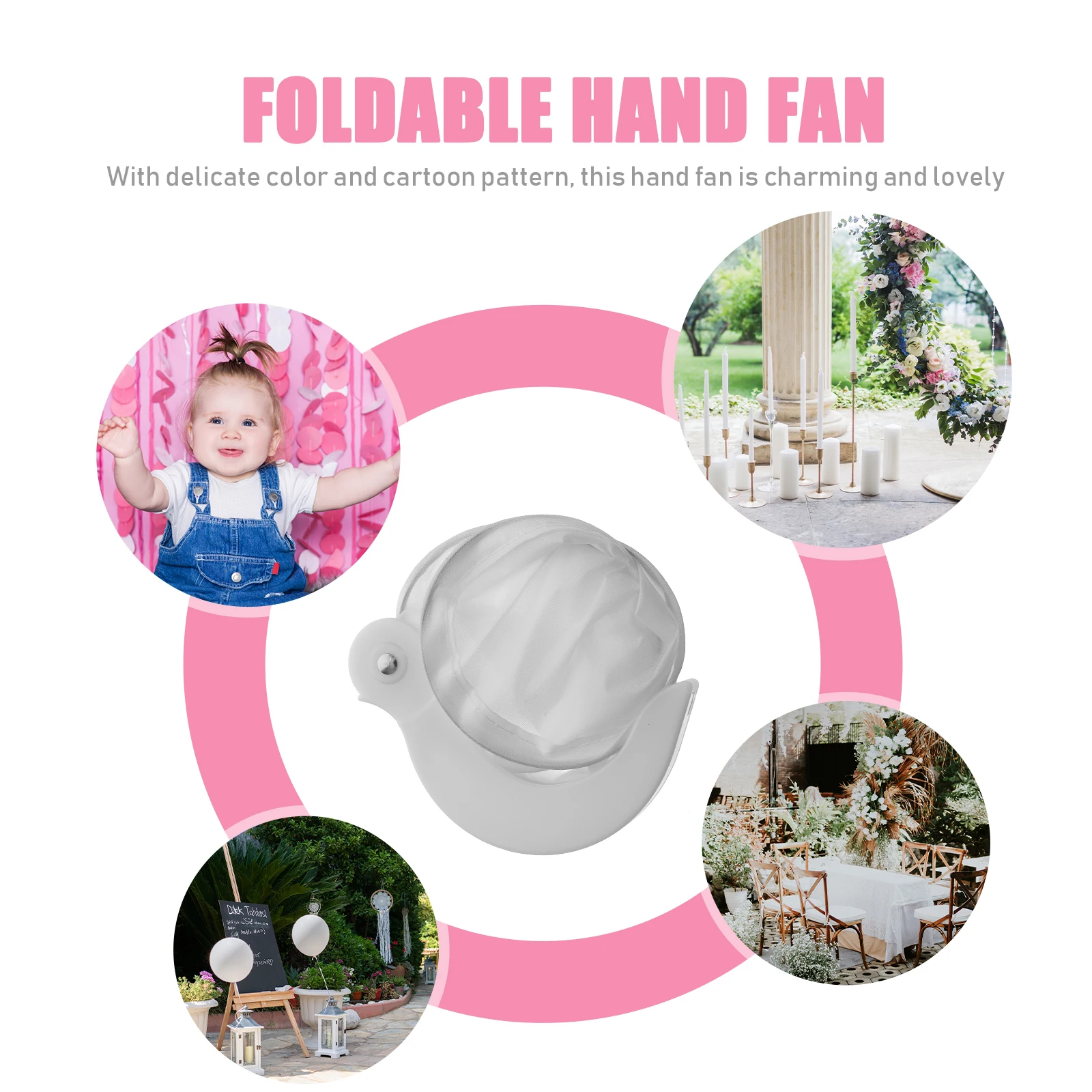 

2pcs Folding Round Hand Fan Portable Handheld Fan Summer Foldable Fans For Wedding Decoration Party Favors Outdoor Events