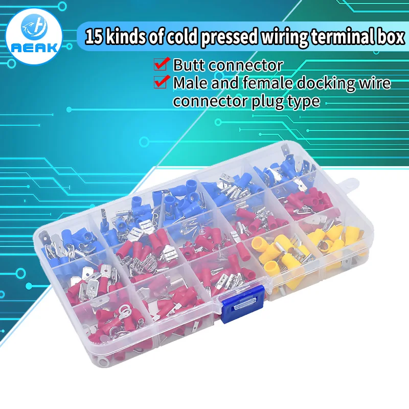 280pcs/set Cable Lugs Assortment Kit Wire Flat Female and Male Insulated Electric Wire Cable Connectors Crimp Terminals Set Kit