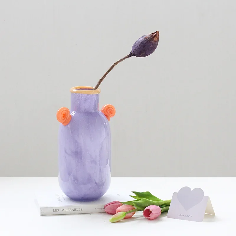 DSA  Dopamine glass vase glass ins style creative living room flower arrangement ornament