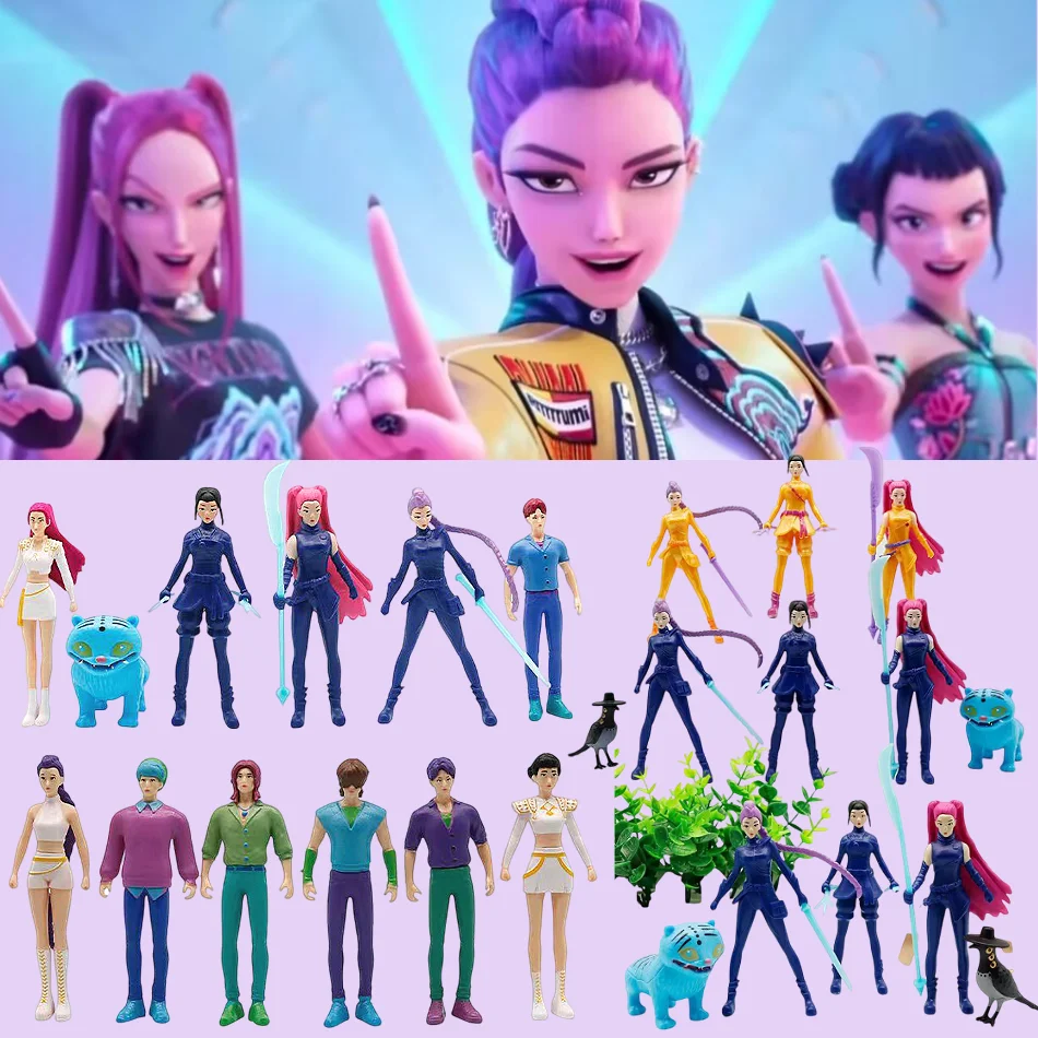 

5pcs/Set Kpop Demon Hunters Action Figure Toy Derpys Tiger Rumi Mira Zoey Sussy Figurine Doll For Fans Gift