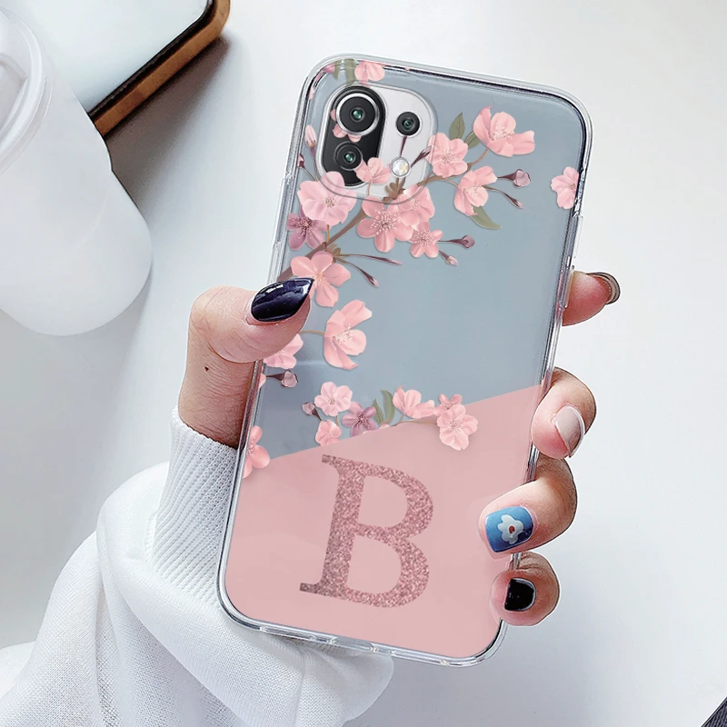 Flowers Letter Case For Xiaomi Mi 11 Lite Mi11 Lite NE Clear tpu Silicone Covers For Xiaomi 15T 14T 13T 12T 11T 10T Pro Alphabet