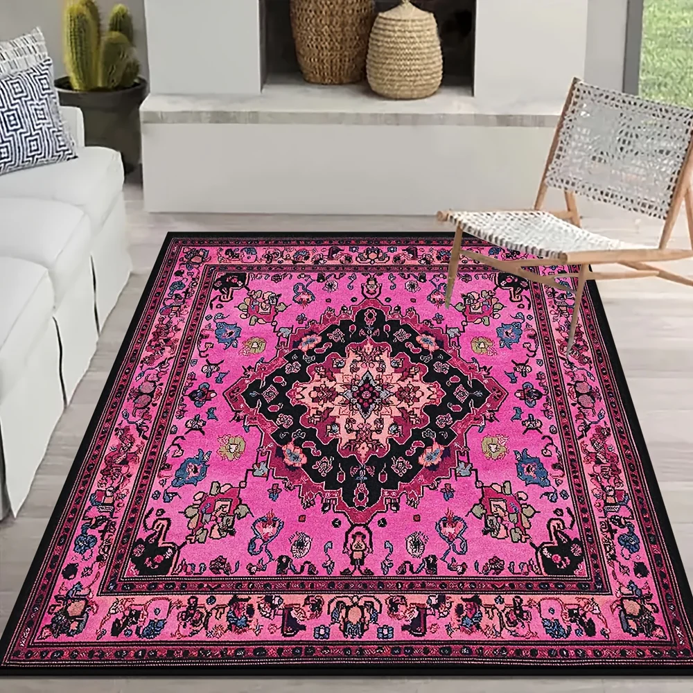 VIKAMA Bohemian Retro Style Printed Earth Rug Living Room Bedroom Carpet Machine Washable Easy to Clean Home Decor