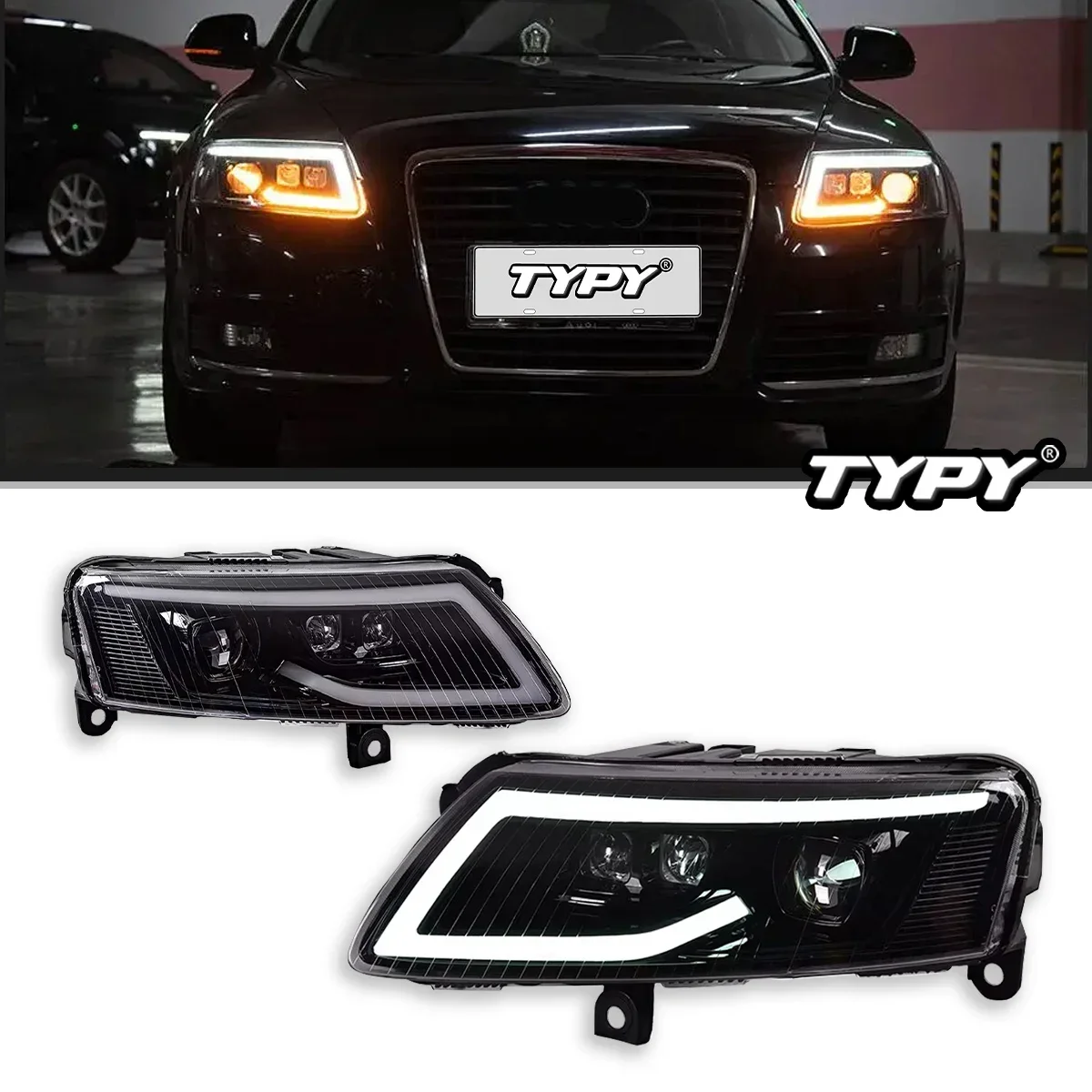 

TYPY Car LED Headlight For Audi A6 C6 A6L DRL Dynamic Signal Lamp Front Light Assembly Auto Accessories 2009-2012