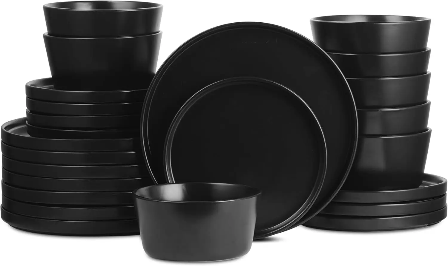 Celina Modern Stoneware 24-Piece Dinnerware Set, Dinner and Salad Plates, Soup Bowls, Dish set for 8, Black