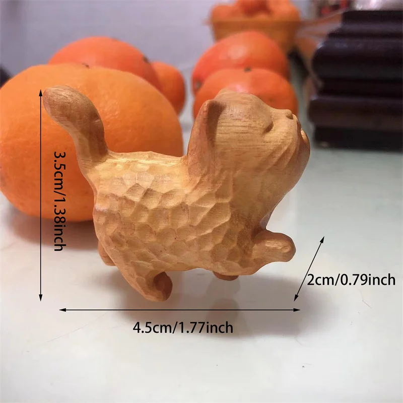 Hand-carved Wooden Cat Sculpture Collection Figurine Decoration, Desk Decoration Boxwood Carving Kitten Baby Photography Props