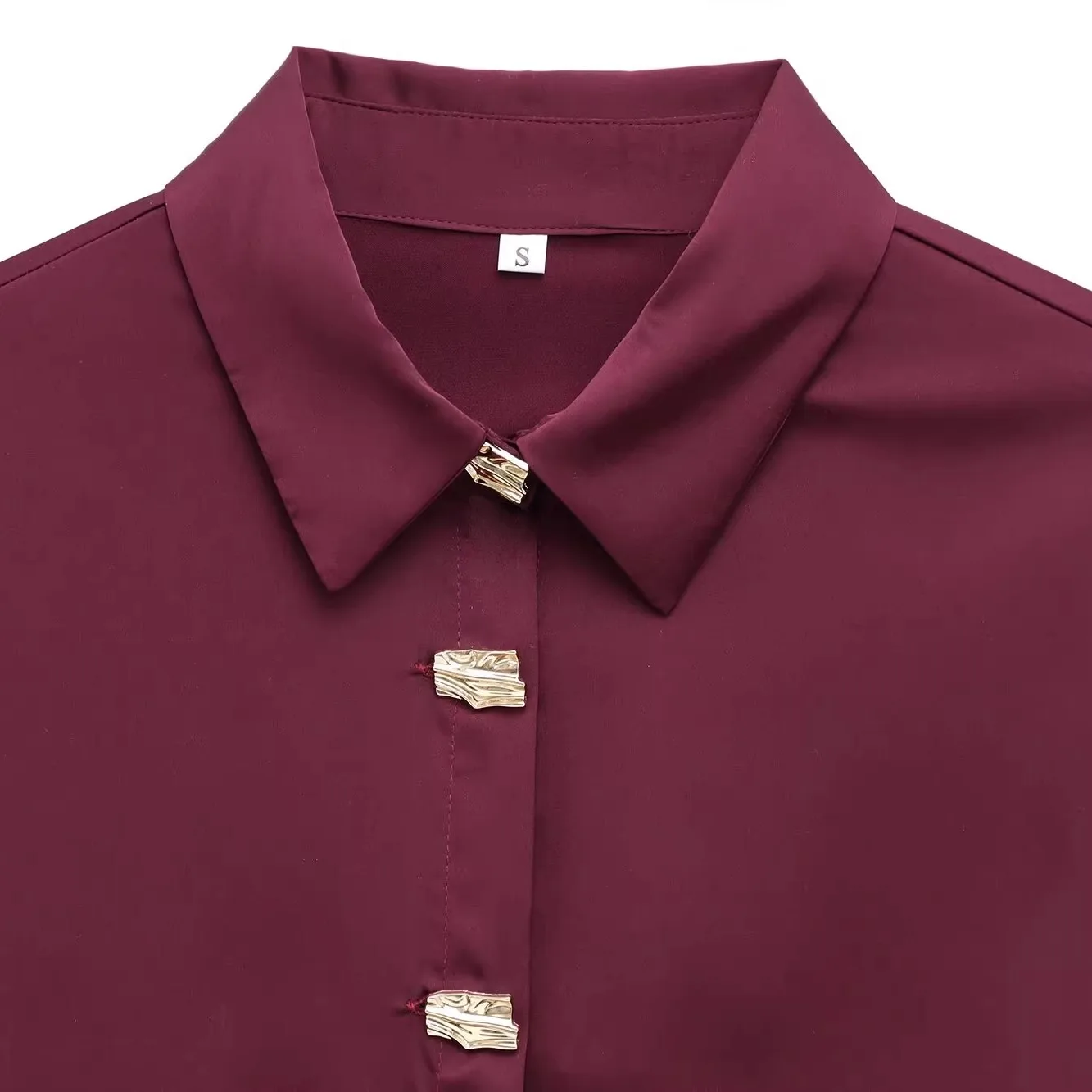 JNLEAOG Jesienna Nowa Kolekcja Damska, Złote Guziki, Jedwabista Tekstura Satyny, Luźny Krój, Długi Rękaw, Włókno Poliestrowe Odporne na...