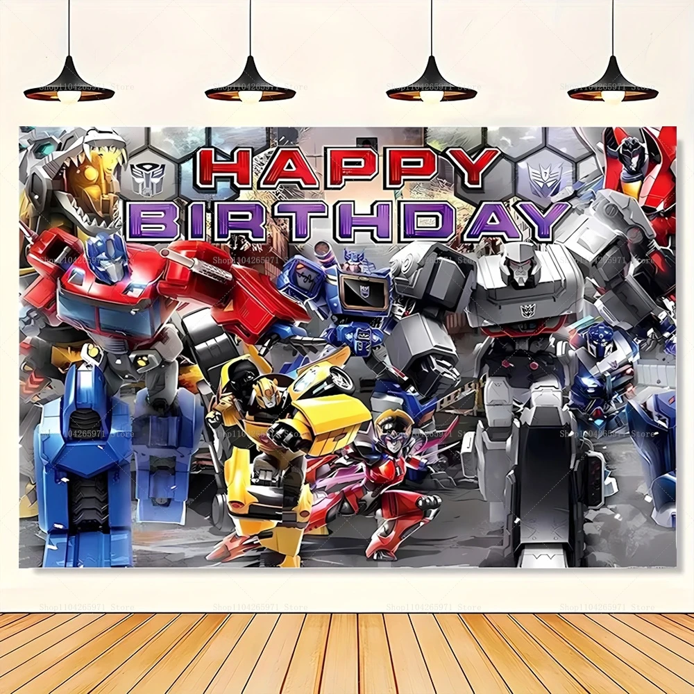 Transformers Bumblebee Optimus Prime Backdrop Happy Birthday Robot Theme Kids Boys Party Photo Background Banner Decor Supplies view 4