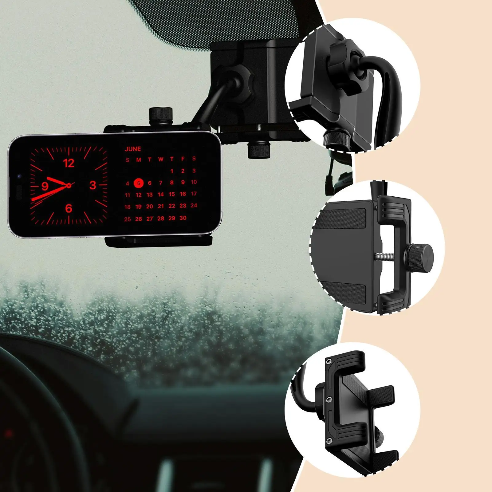 Espelho retrovisor suporte do telefone ajustável rotativo suporte de montagem do telefone clipe do carro suporte braçadeira para painel do caminhão