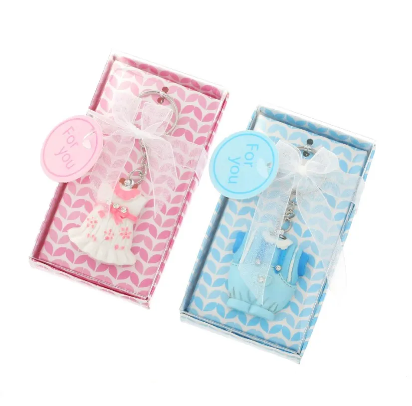 20pcs/lot Baby Shower Boy and Girl Baby clothes key chain blue or pink