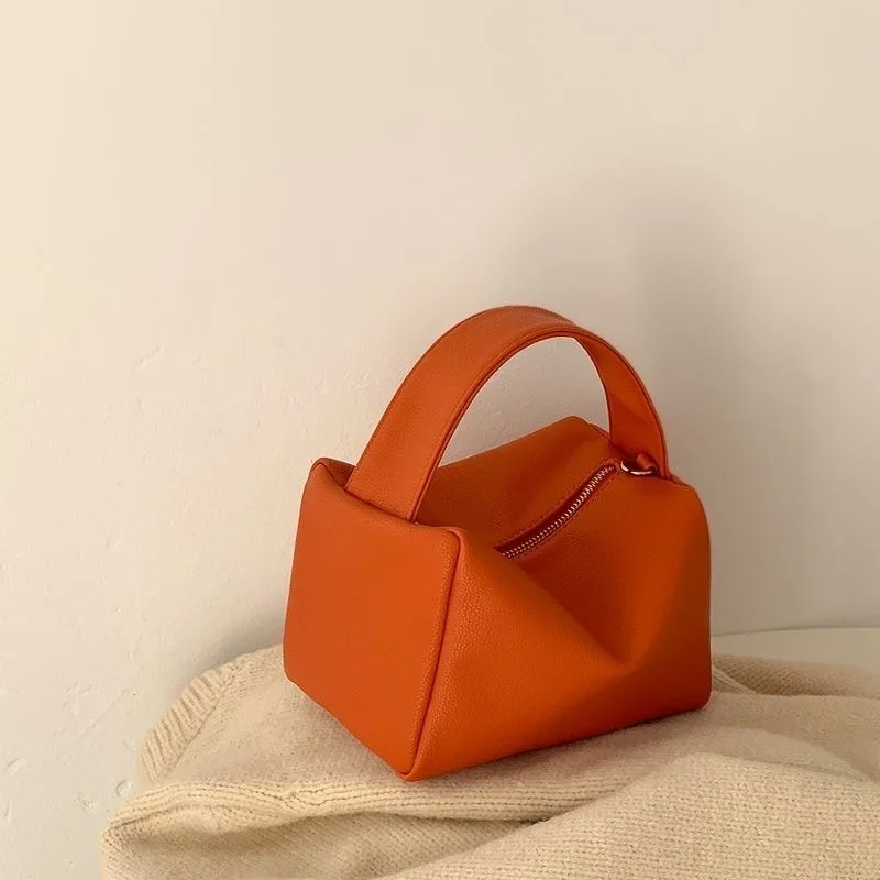 New Lychee Pattern Orange Hand-held Tofu Bag Versatile Square Chain Bag Tide Diagonal Straddle Pouch