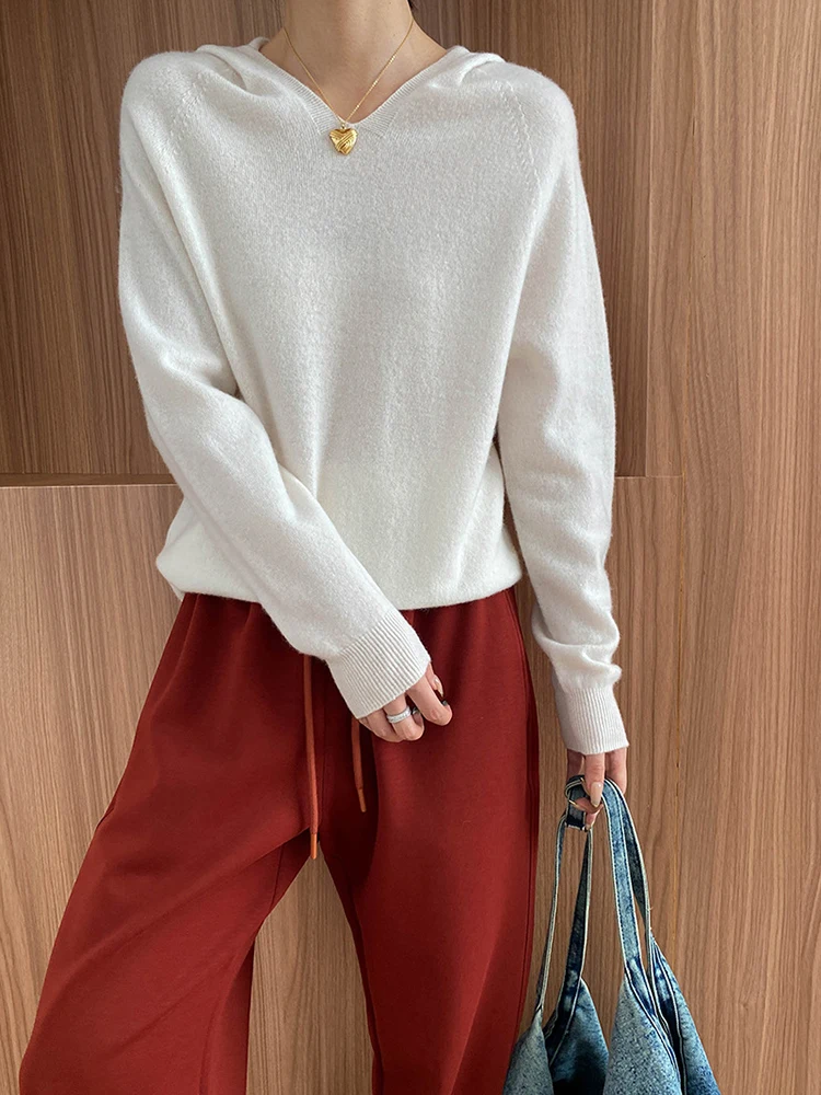 [LANMREM] Hooded Wool Knitting Pullover Sweater For Women Long Sleeve Fit Female Tops Fashion Solid 2024 Autumn New 26C460