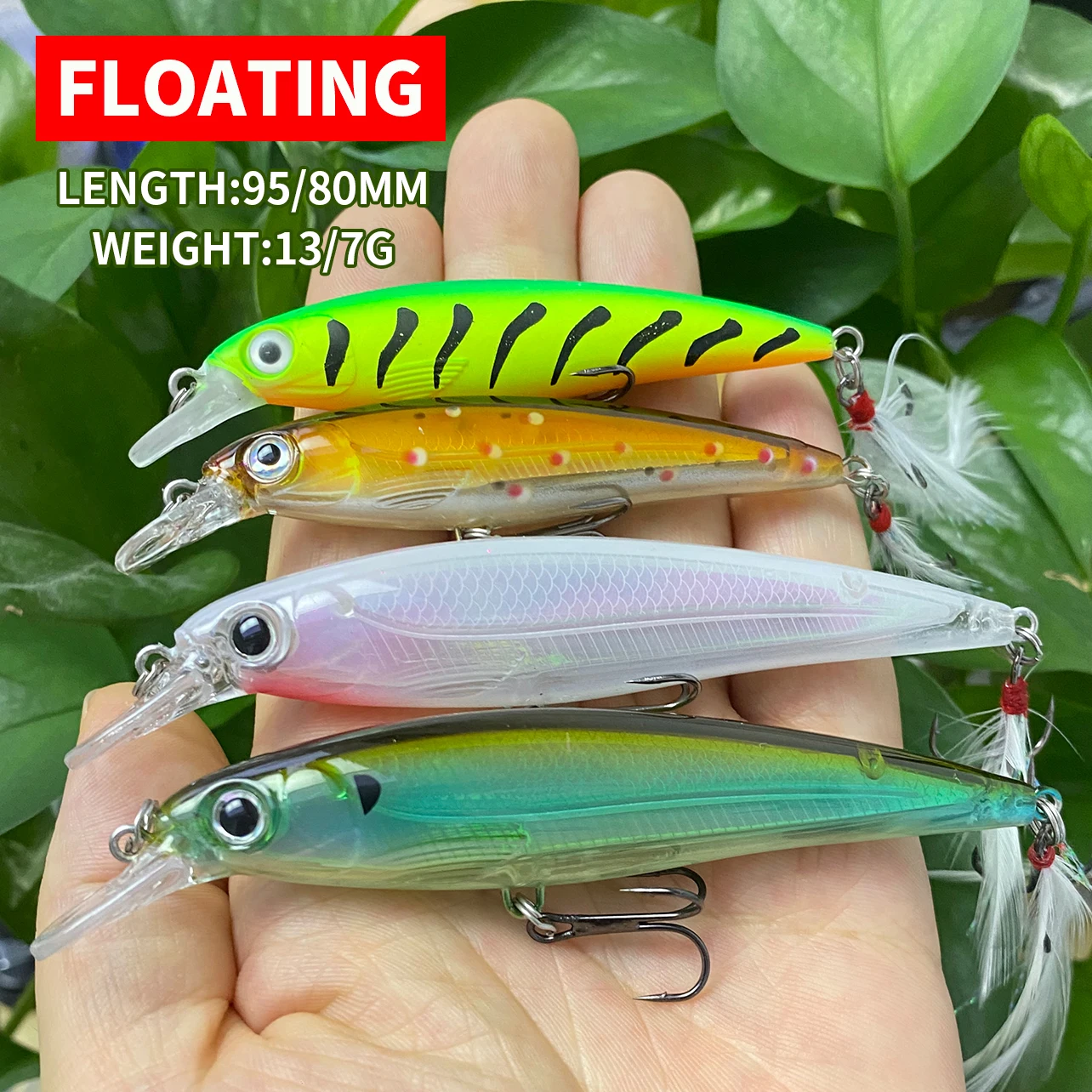 95mm 13g/80mm 7g Floating Minnow Lure Pesca Artificial Trout Pike Carp Fishing Wobblers Jerkbait Hard Bait 9217