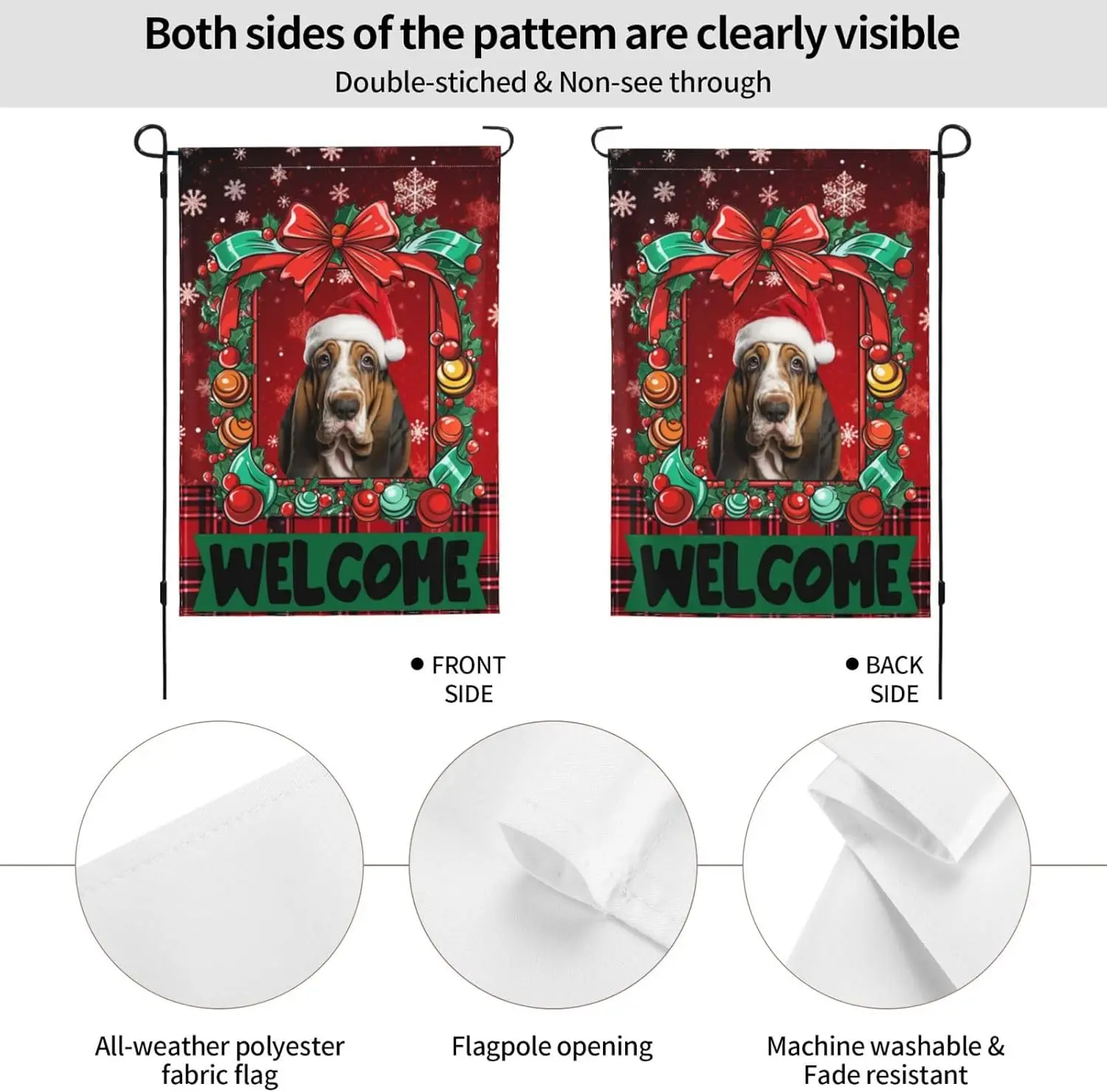 Basset Hound Dog Christmas Xmas Welcome Garden Flag 12.5X18 In Double-Sided Yard Printed OutdoorÂ