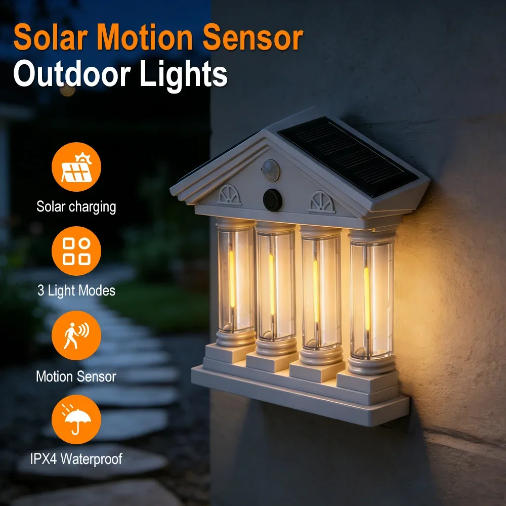 BORUIT Solar Tungsten Wall Light 4 Bulbs 3 Modes Motion Light Sensor Waterproof Outdoor Warm Lamp For Courtyard Walkway Corridor