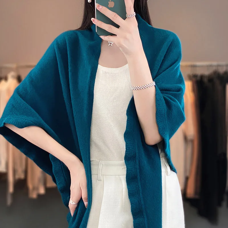 Women\'s Warm Autumn And Winter 100% Pure Wool Cape Solid Color Sleeveless Beautiful Slave Wool Ahawl Acarf