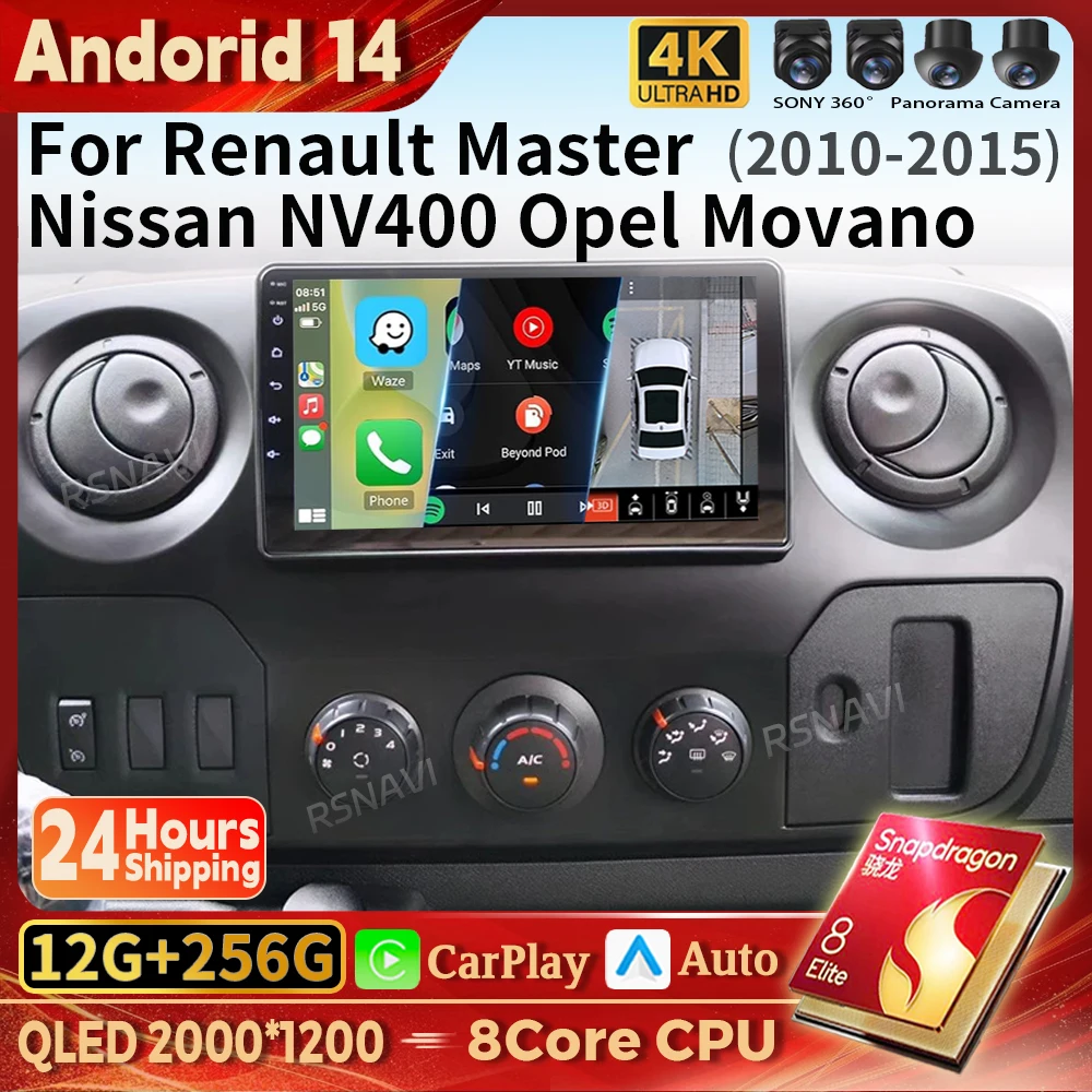 

Android 14 Carplay Car Radio Multimedia Player For Renault Master Nissan NV400 Opel Movano 2010-2021 Stereo GPS 2din Head Unit