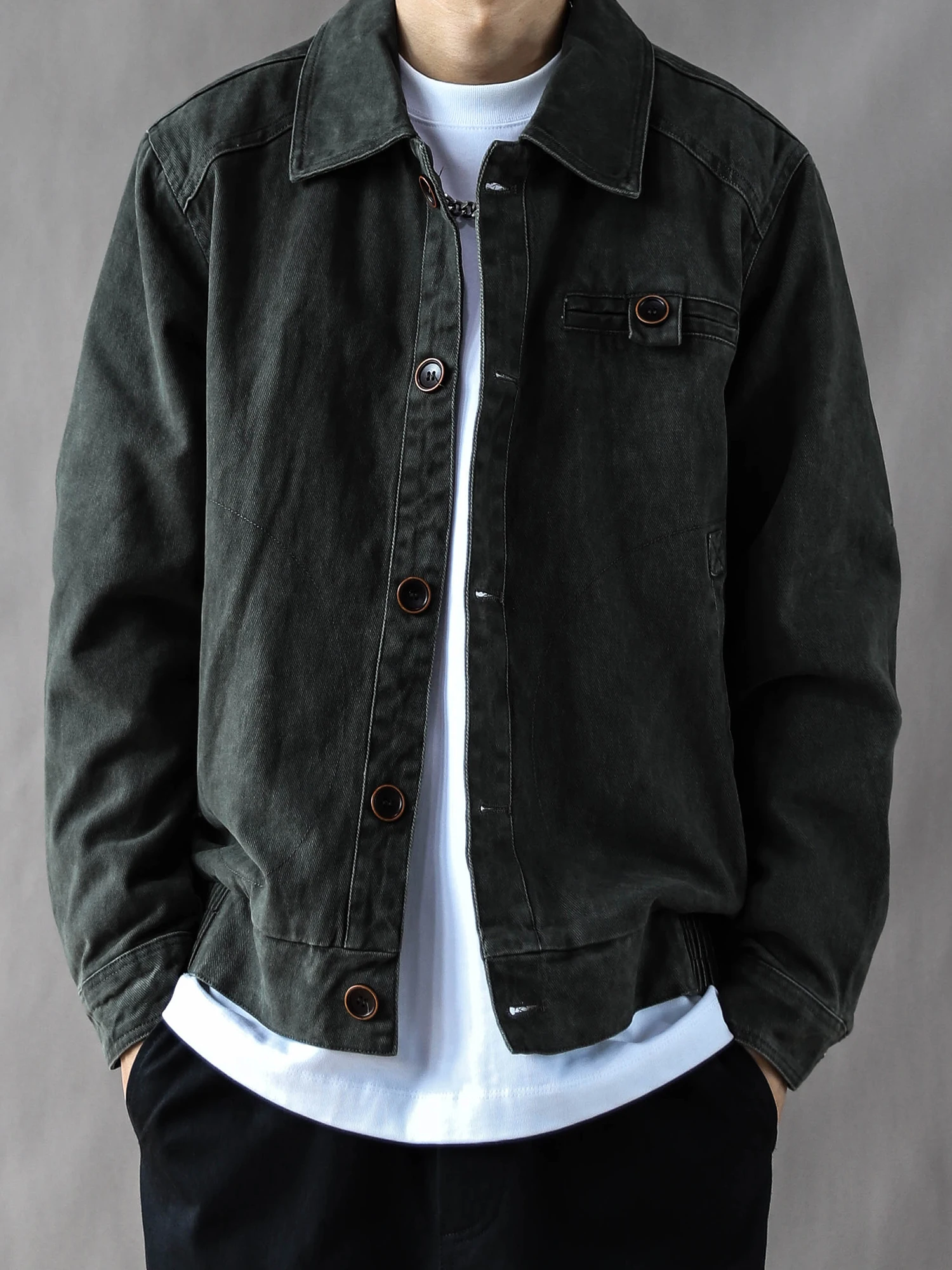 

Мужская демисезонная куртка в американском ретро-стиле, свободного кроя, повседневная, новинка 2025 года, в стиле High Street, с отложным воротником, спортивная, в стиле милитари.