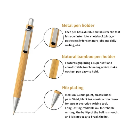 Imagen 2 del producto Bolígrafo de madera de bambú, punta de 1,0mm, tinta azul y negra, papelería para oficina y escuela, bolígrafos para firma comercial, 100 Uds.